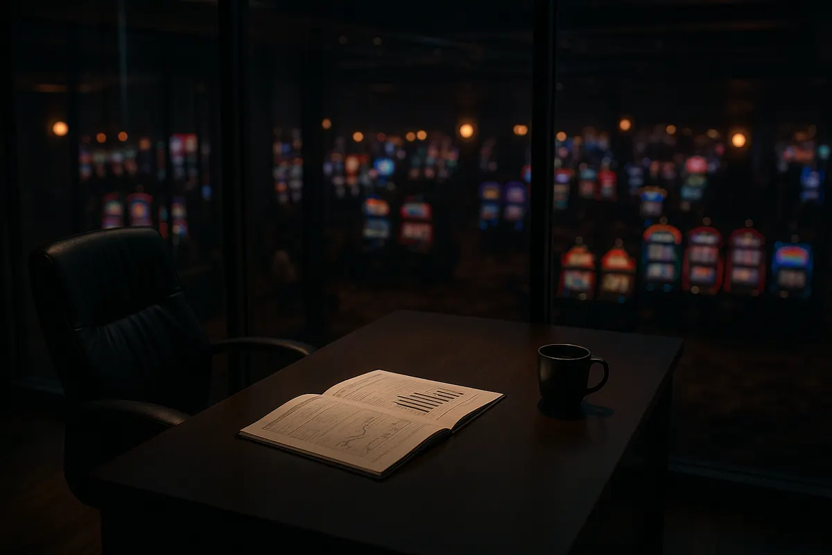 View from a casino executive office overlooking a busy gaming floor