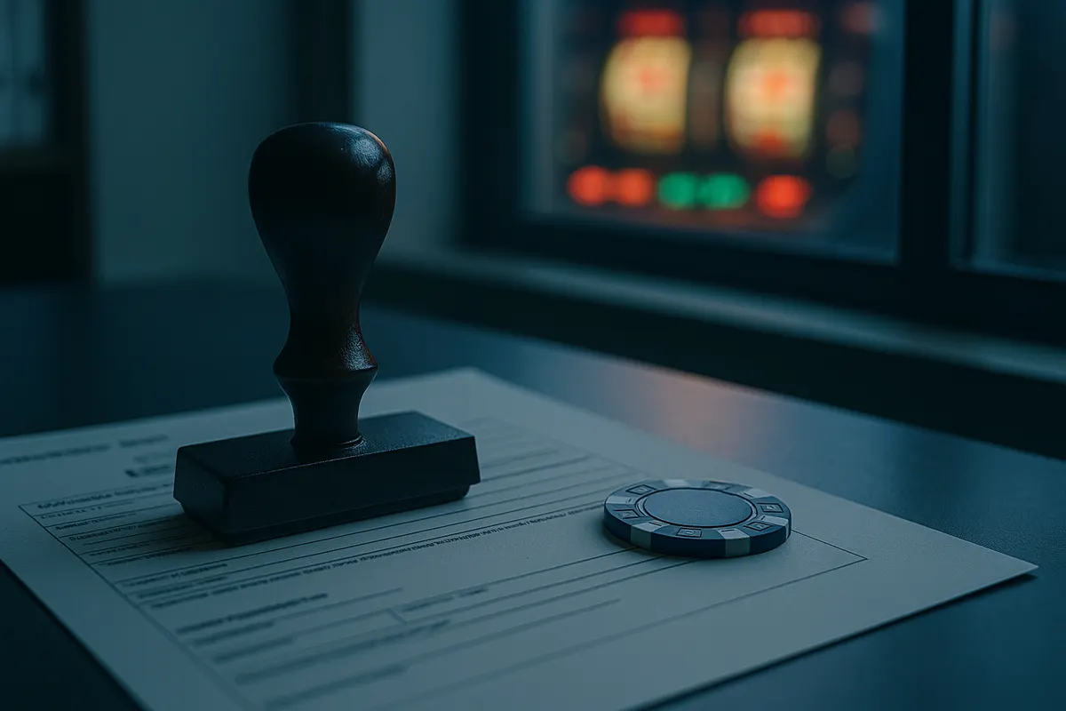 Casino licence application being stamped on a gaming regulator's desk