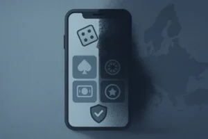 Smartphone split between a verified licensed casino interface and a shadowy unlicensed one